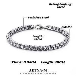 Square Pearl Silver Stainless Steel Chain Bracelet Men Women Bangle Anti Karat Gelang Tangan Lelaki Wanita 不锈钢 方珍珠 手链