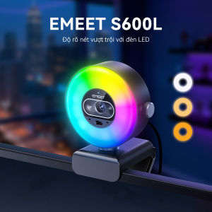 [Ra mắt sản phẩm mới] Webcam EMEET S600L tích hợp đèn vòng tròn 3 chế độ màu hiệu ứng ánh sáng RGB lấy nét tự động trong 02 giây cảm biến 1/2 inch hai micro và công nghệ hình ảnh AI.Phù hợp cho văn phòng tại nhà lớp học trực tuyến phát trực tiếp
