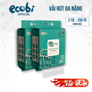 Thùng 02 túi Khăn vải khô đa năng Lamy 200 tờ túi rút treo tường lau mặt tẩy trang khăn lau cho bé