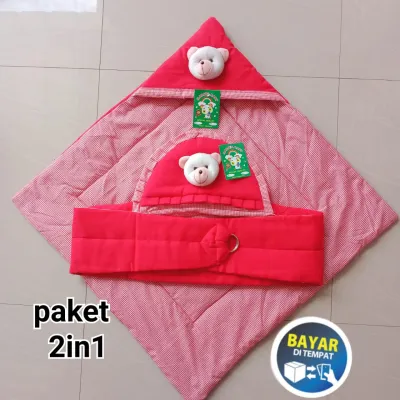 Paket Hemat GENDONGAN BAYI DAN SELIMUT BAYI MOTIF BONEKA BERUANG