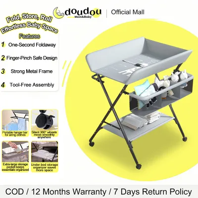 doudou Baby Bath Tub with Changing Station and Stand Diaper Changing Table Integrated Bathing and for Newborns Multi-functional Mobile Massage Table for Baby and Infant Care