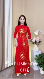 Áo Dài Lụa Mỹ Cao Cấp Họa Tiết Thêu Ruy Băng Nổi + Vẽ Kim Tuyến Thủ Công Tỉ Mỉ - Mã C17