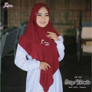 Baru Hijab Abika Bergo Karmila AB 339 Stella Premium Kerudung Instan Abika Maroon