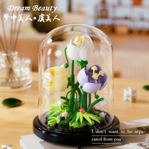 Mainan Bunga Kotak Tampilan Untuk DIY Dekorasi Desktop Blok Bangunan Mainan Flower