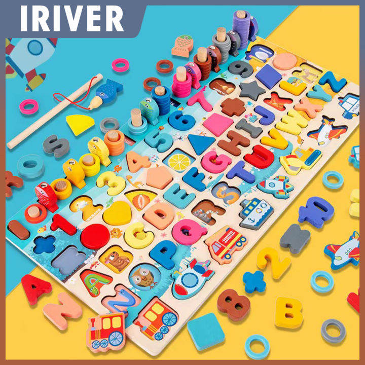 iriver Montessori Educational Wooden Toys For Kids Board Math Fishing ...