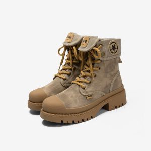 Jeep รองเท้าทำงานสำหรับเล่นกีฬากลางแจ้งรองเท้าบูทสั้นส้นหนาแบบใหม่สำหรับผู้หญิงรองเท้าบูทมาร์ตินสไตล์อังกฤษแนววินเทจ