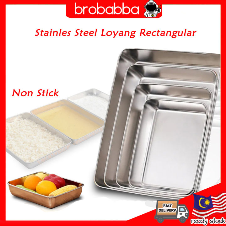 BroBabba Stainless Steel Loyang Rectangular Bakeware Nonstick PansFruit Bread Storage Trays Plate Kitchen Deep