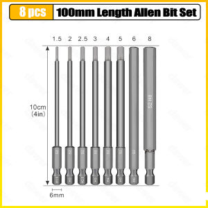 100mm Hex Screwdriver Bits 1/4 Inch Hex Shank Magnetic Screw Drivers Set Hexagon Head Allen Wrench Drill Bits Set