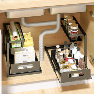 [Local Seller] Black / White L Shape Drawer Dishrack BTO DIY Modern Style Design Kitchen Rack Shelf L型抽拉篮