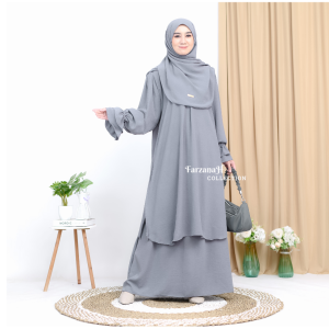 One Set Tunik Melayu Khadijah Set Rok Dengan Pasmina Crinkle Airflow Setelan Abaya Wanita Muslim Syar:i Terbaru