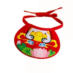 ZXCE Cute Cat Towel Embroidery Bib Stylish Cartoon Pet Water Scarf Washable Comfortable Pet Collar Spring Festival