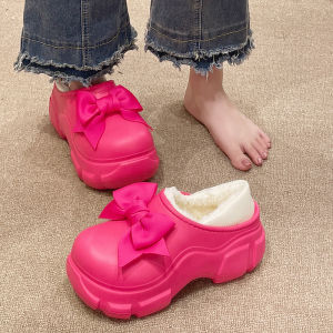 IELGY Winter thick-soled heightened waterproof velvet warm bag with bow womens EVA cotton shoes