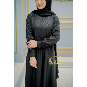 Gamis hermosa embos motif padi bahan wolfis warna hitam-gamis wolfis hitam umbrella 4 meter-gamis syari