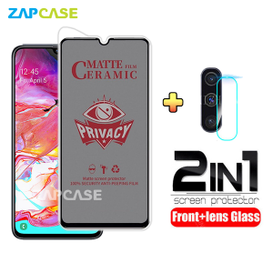 PAKET 2in1 Anti Gores Layar Privacy Samsung A70 Free Tempered Glass Camera Lens