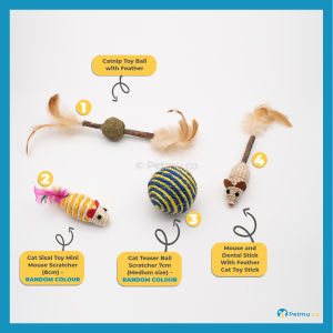 Petmu.co Best Value Cat Toys Combo Set C (Teaser Toys Cat Toys with Bell Mainan Kucing) [4 Pcs]