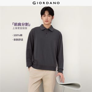 Giordano Beau Monde Men 100% cotton seam detail long sleeve polo shirt Free Shipping 13016608