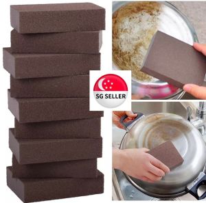 [SG SELLER]5/10 Pcs Carborundum Sponges Emery Sponge Pots Cleaning Pads Carborundum Brush Rust Sand Scrubbers Kitchen Cleaning Washing Tool Rust Removing Cleaner Kitchen Accessories Dish Brush