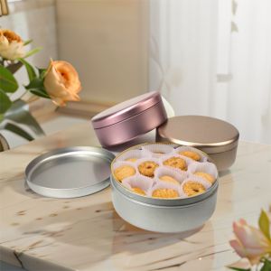 BEBA 3Pcs Tinplate Tea Cake Tin Simple 3 Color Cookie Storage Boxes Multifunctional Round Candy Biscuit Packaging Box for Home