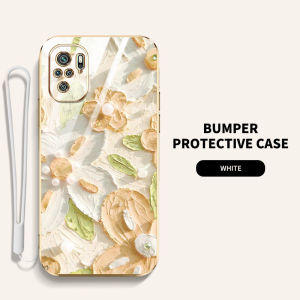 VRQR Phone Case for Xiaomi Redmi Note 10 4G Note 10S Redmi Note 10 Pro Max Painted Oil Painting Style Flowers Flat Electroplated Soft Shell With free lanyard