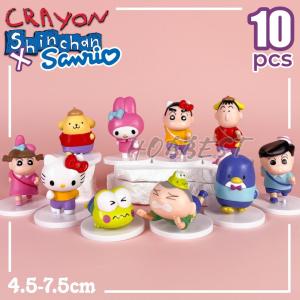 Action Figure CRAYON SHINCHAN x SANRIO set - Miniatur Topper Kue Pajangan Mainan Sinchan Hello Kitty