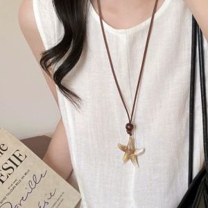 Bohemian Retro Starfish Pendant Necklace for Women Summer Ocean Y2K Accessories Long Rope Chain Necklace Jewelry Girls Gift