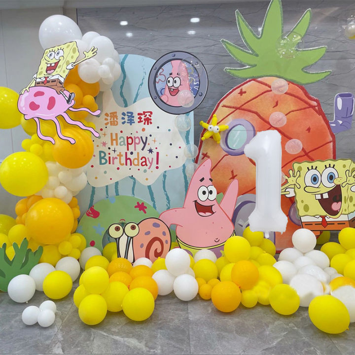 84pcs SpongeBob SquarePants Theme Birthday Party Balloon Set Home Kids  Birthday Shower Party 32 inch Digital Foil Balloon Creative Garland Arch  Decoration Set