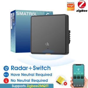 SMATRUL Tuya Zigbee Smart Radar Induction Motion Sensor EU Wall Light Push Button Switch No Neutral No Capacitor 110-250v Single Live Wire Required App Remote Control