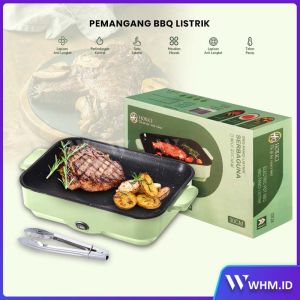 Panci Panggang Listrik BBQ Elektrik Multifungsi dengan Permukaan Anti Lengket Grill Panjang Persegi