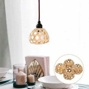 ESFDGL Globe Woven Bamboo Lamp Shade Bamboo Cage Small Bulb Lampshades DIY Decorations Hexagonal Eyes Chandelier Cover Pendant Light