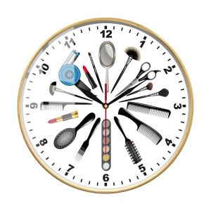 xpkQ Makeup Tools Product Printed Wall Clock Beauty Salon Shop Decor For Girls Room Maquillage Modern Art Wall Clock Beautician Gift Q3P9R