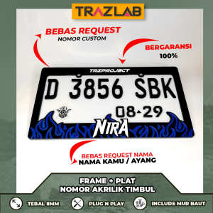Frame + Plat Nomor Motor Akrilik Motif Blue Fire (SATUAN)