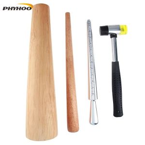 PHYHOO 4Pcs Jewelry Measuring & Repair Tool Set Bracelet Mandrel Ring Mandrel Ring Sizer and Rubber Hammer for Bracelet & Ring Resizing Shaping