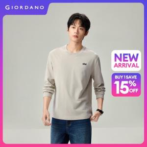 Giordano Beau Monde Men 100% cotton embroidery long sleeve tee Free Shipping 13026791