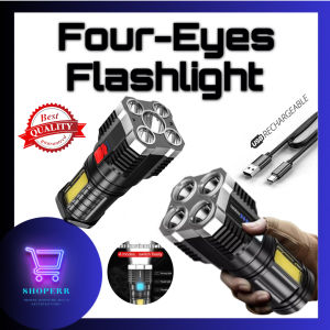 Four-eyes strong light USB charging flashlight