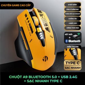 Chuột không dây gaming SIDOTECH A9PRO bluetooth silent chống ồn pin sạc 6 nút bấm led RGB 5 mức DPI