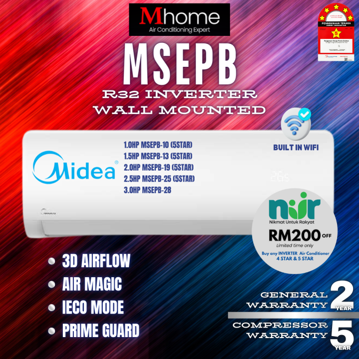 ♀E-REBATE RM200 MIDEA INVERTER WALL MOUNTED AIR CONDITIONER WITH ...