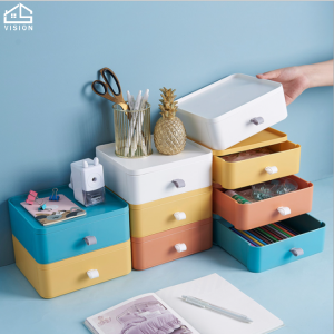 Vision Desktop Storage Box Plastic Drawer Type Multi-layer Storage Box Office Document Sorting Box Shelf Cosmetic Storage Box and Organization