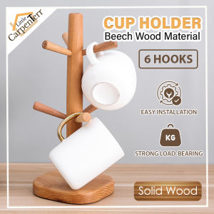 Little Carpenterr Wooden Cup Mug Holder 6 Hook Mug Hanger Countertop Organizer Stand Cup Rack Penyangkut Cawan 置杯架