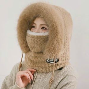 Mũ len trùm đầu cổ lông cừu chống lạnh mùa đông thời trang nữ 2 trong 1 mũ và khăn choàng giữ ấm hiệu quả