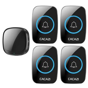 CACAZI 110db 60 chime level 5 300M range door bell A01-DC intelligent USB wireless doorbell waterproof touch button LED light 20