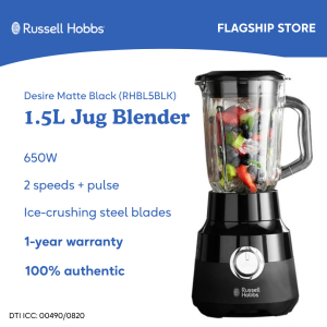 Russell Hobbs RHBL5BLK Desire Matte Black Jug Blender l Smoothie Maker and Soup Liquidizer 2 Speeds & Pulse Setting