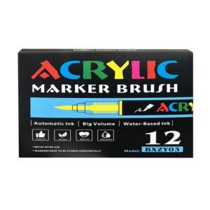 Liquid Acrylic Marker 12 Color Acrylic Pen Brush Marker for Journaling Scrapbooking Painting School Art Craft