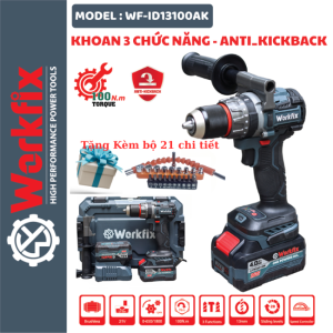 [BH 5 NĂM] Máy khoan pin 13mm Workfix WF-ID13100AK lực siết 100Nm Không Chổi Than Đầu Kim Loại AutoLock