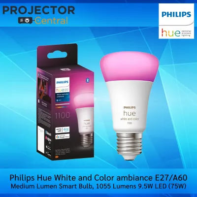 Philips Hue White and Color ambiance E27/A60 Medium Lumen Smart Bulb 1055 Lumens 9.5W LED (75W) Bluetooth & Zigbee Compatible (Hue Hub Optional) Compatible with Alexa & Google Assistant
