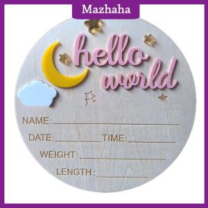 Mazhaha Wooden Hello World Newborn Sign Cute Birth Announcement Board Baby Announcement