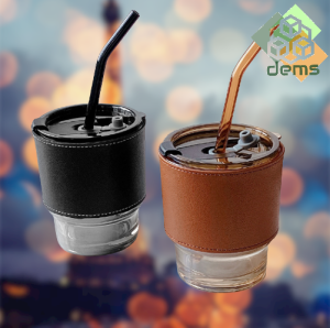 BROSILICATE GLASS ICE COFFEE TRAVEL DRINKING MUG TUMBLER GLASS WITH LID STRAW