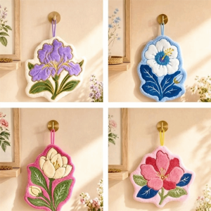 NEMOPH Thickened Flower Hand Towel Hanging Loop Coral Fleece Hand Drying Towel Gifts Floral Pattern Decorative Hand Towel Kitchen