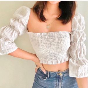 0ST-00099 COD Bubble sleeve top off shoulder long womens cover up simple and comfortable for daily wear