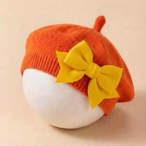 WAYCAI Knitted Baby Beret Hat Solid Color Soft Bow Hat Cute Spring Hair Accessories Painters Hat for Newborn Baby 1-3 years