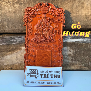 Đốc lịch treo tường bằng gỗ Hương nguyên tấm đục chạm tam đa Phúc-Lộc-Thọ